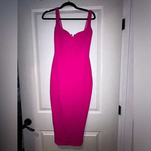 Revolve $175 Nookie S midi dress hot pink nylon small Romance neon bright crepe - Picture 5 of 9